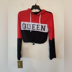 Love ari block color black and red queen cropped hoodie size juniors medium
